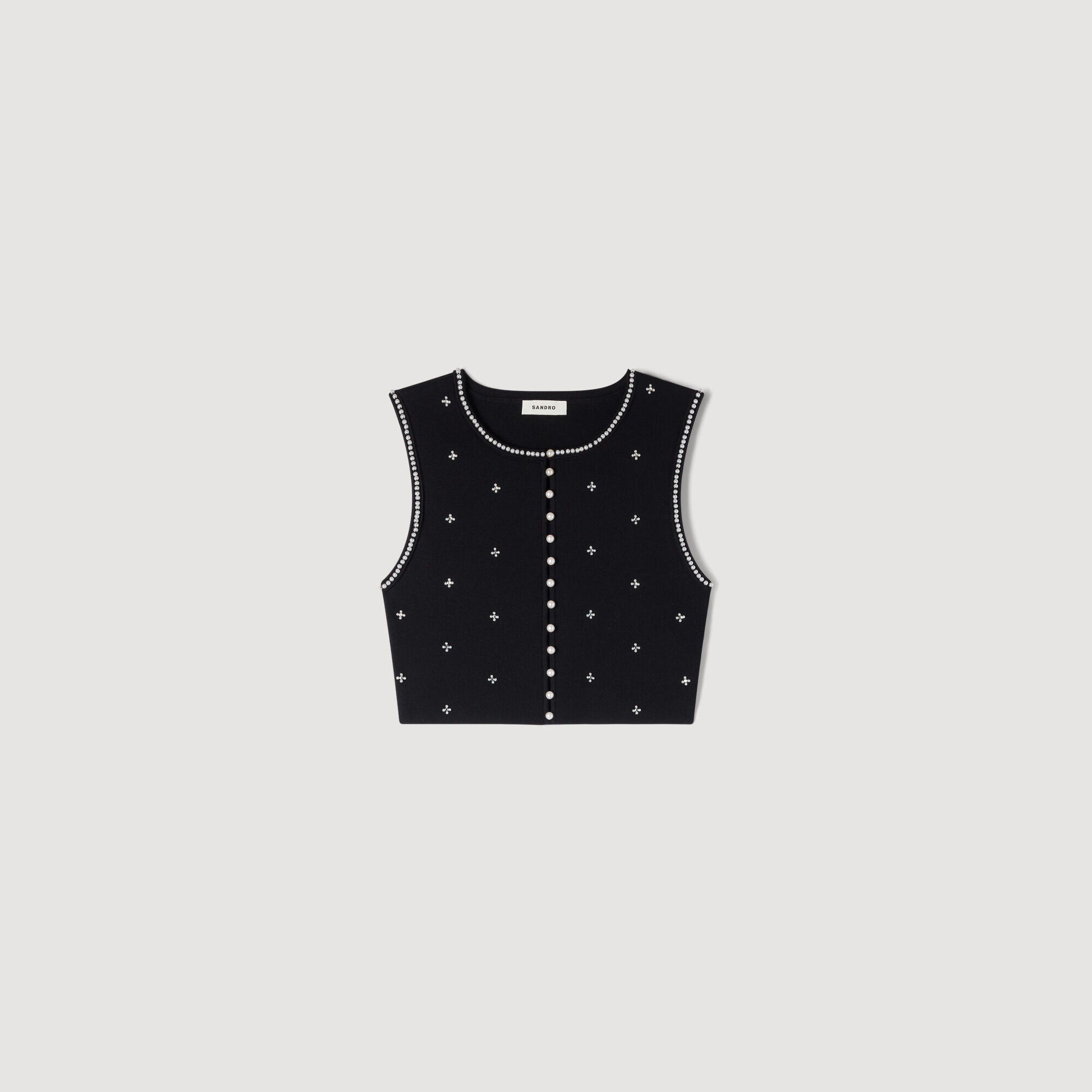 Jewelled Embroidered Knit Crop Top : Sweaters & Cardigans color Black