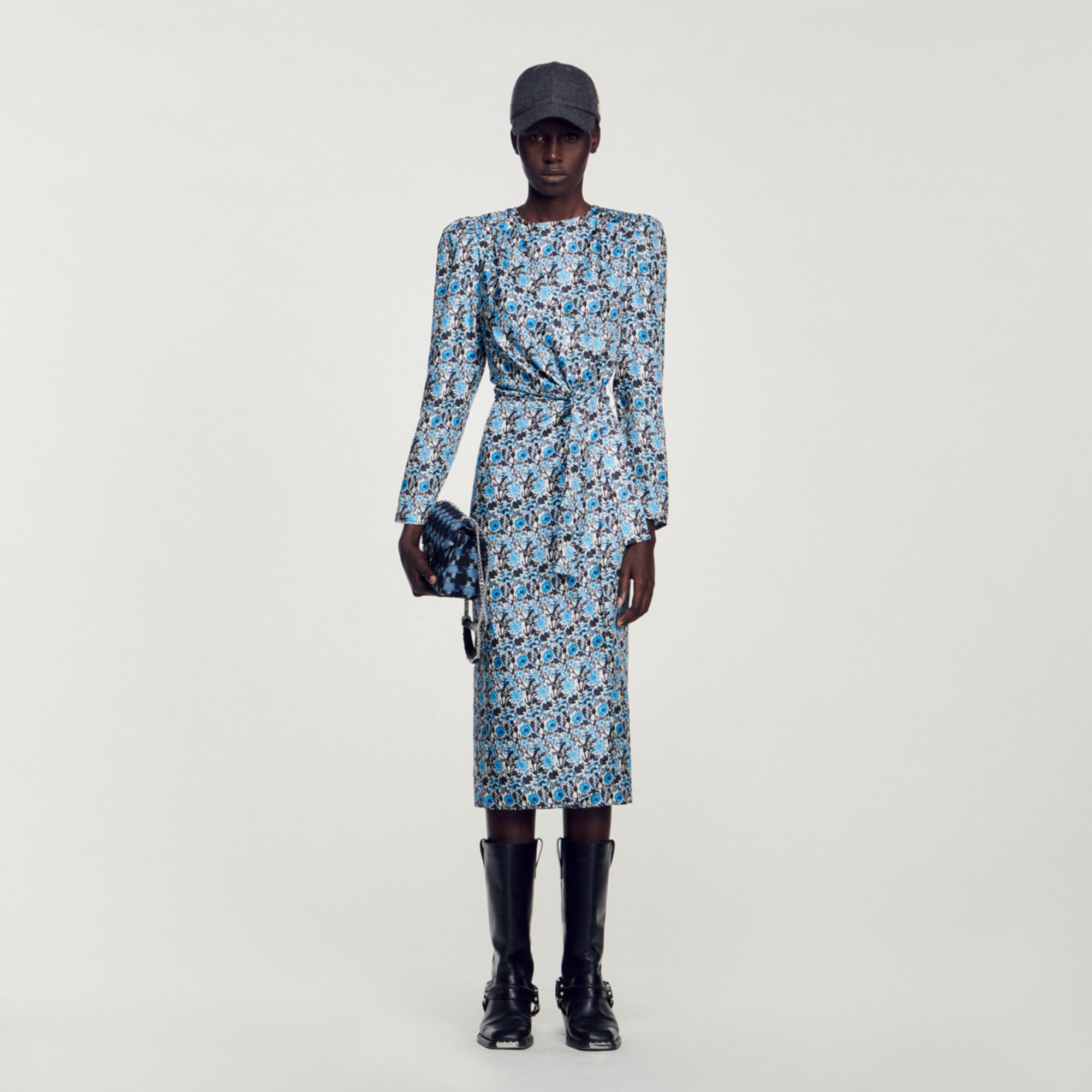 Long Draped Silk Dress : Dresses&nbsp; color Blu / Beige