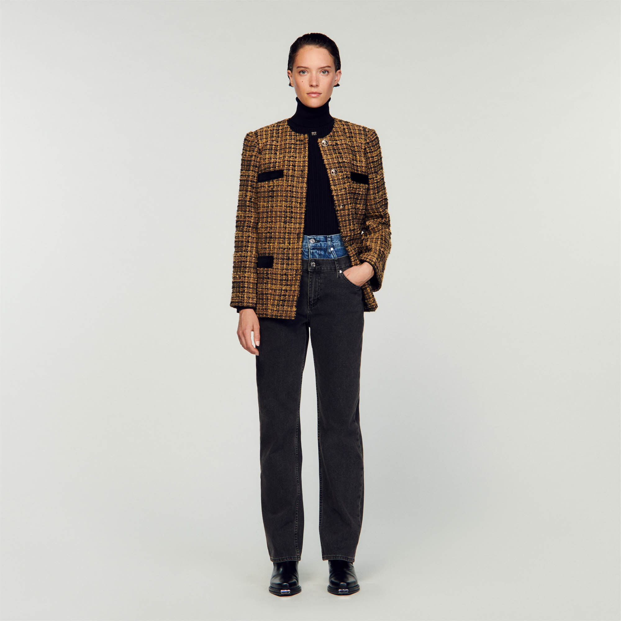 Tweed Jacket : Coats & Jackets&nbsp; color Toffee / Black