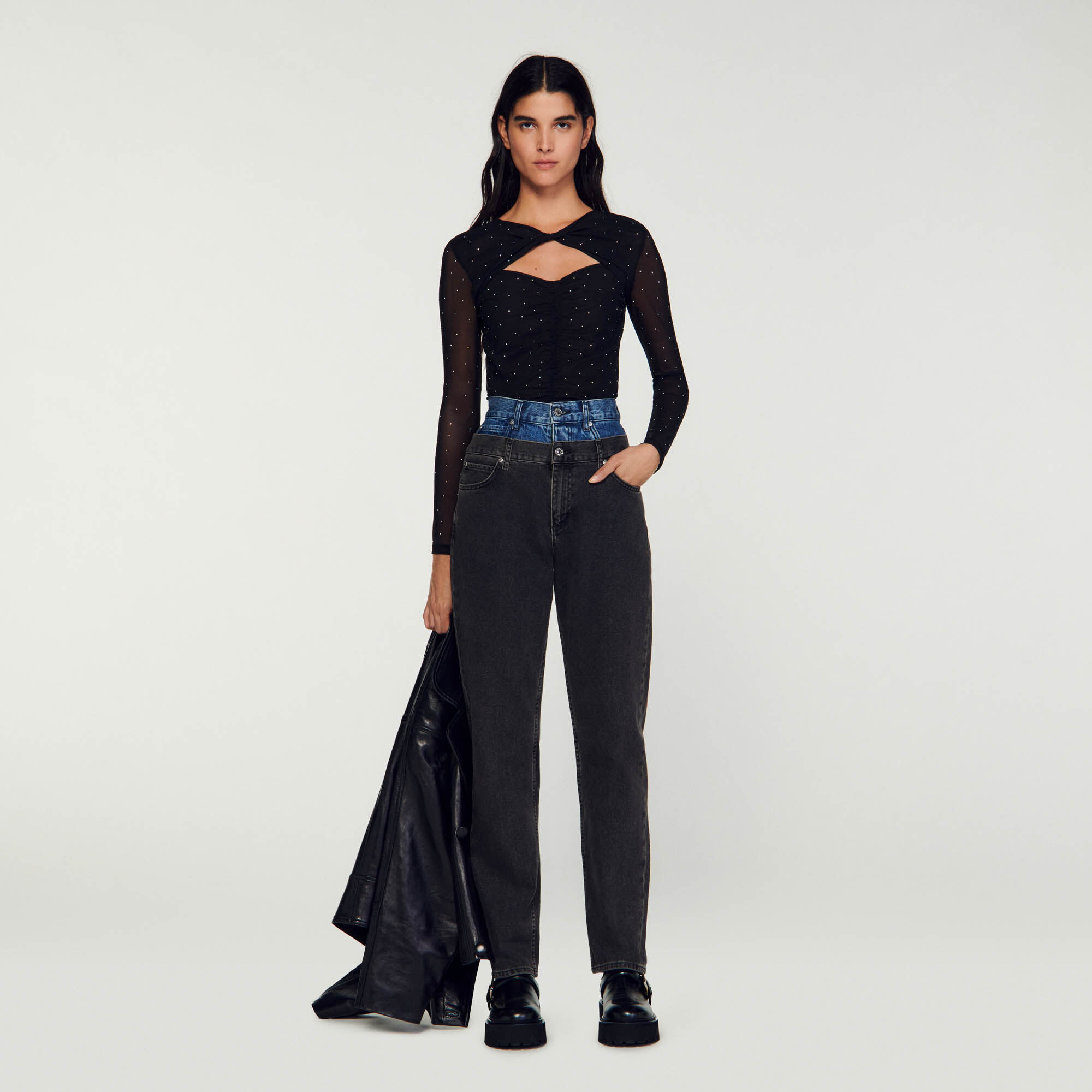 Rhinestone Top : Tops & T-shirts&nbsp; color Black