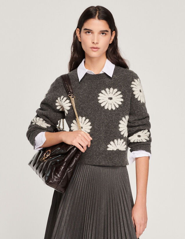 Floral Knit Sweater : Sweaters & Cardigans color Dark Grey