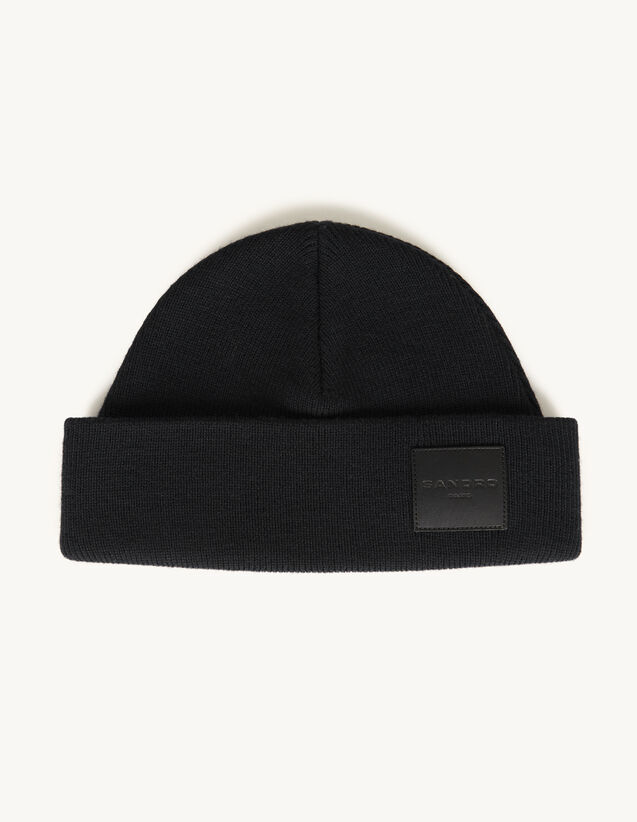 Woollen Beanie With Leather Jacron Label : Caps color Black