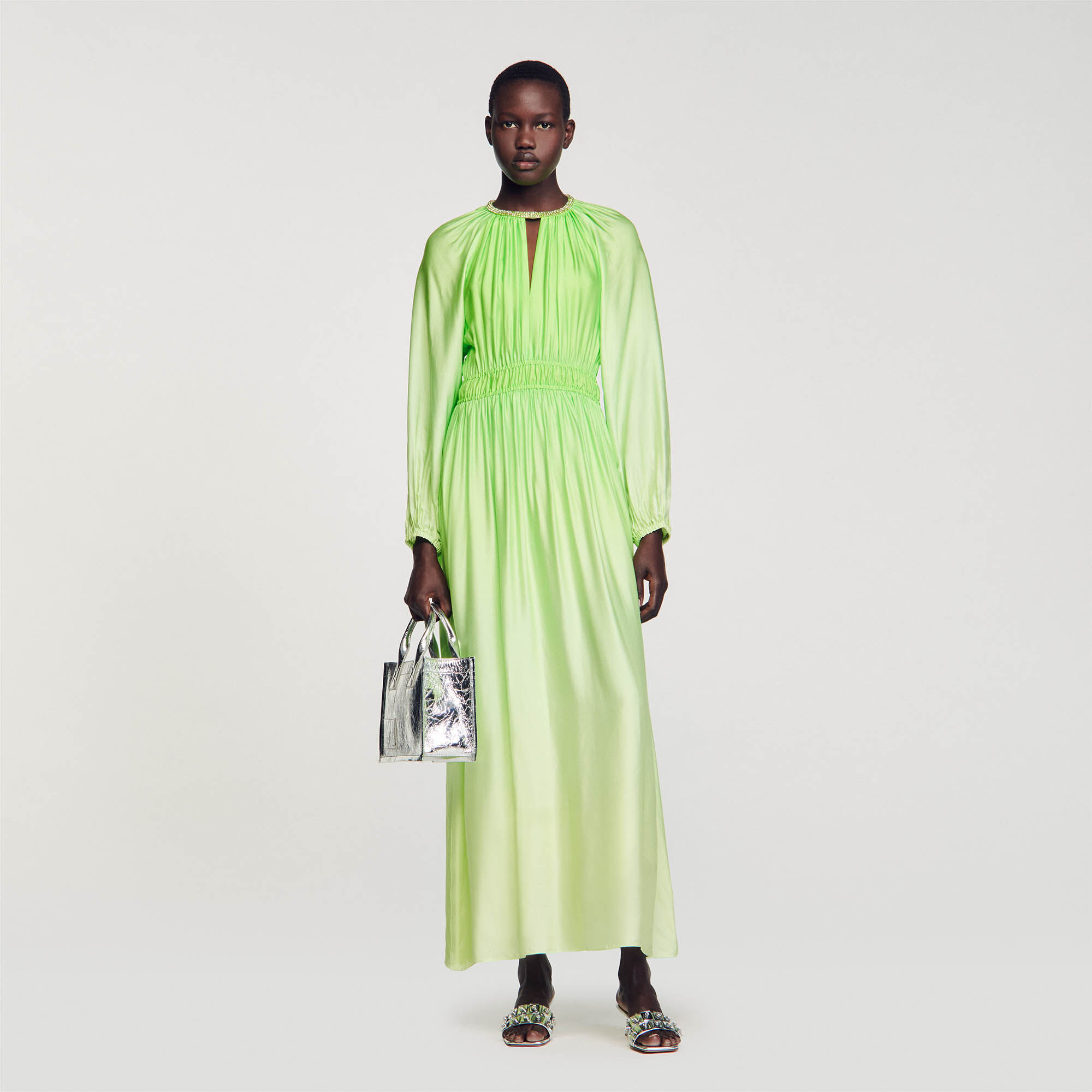 Maxi Dress With Rhinestone Neckline : Dresses&nbsp; color Vert fluo