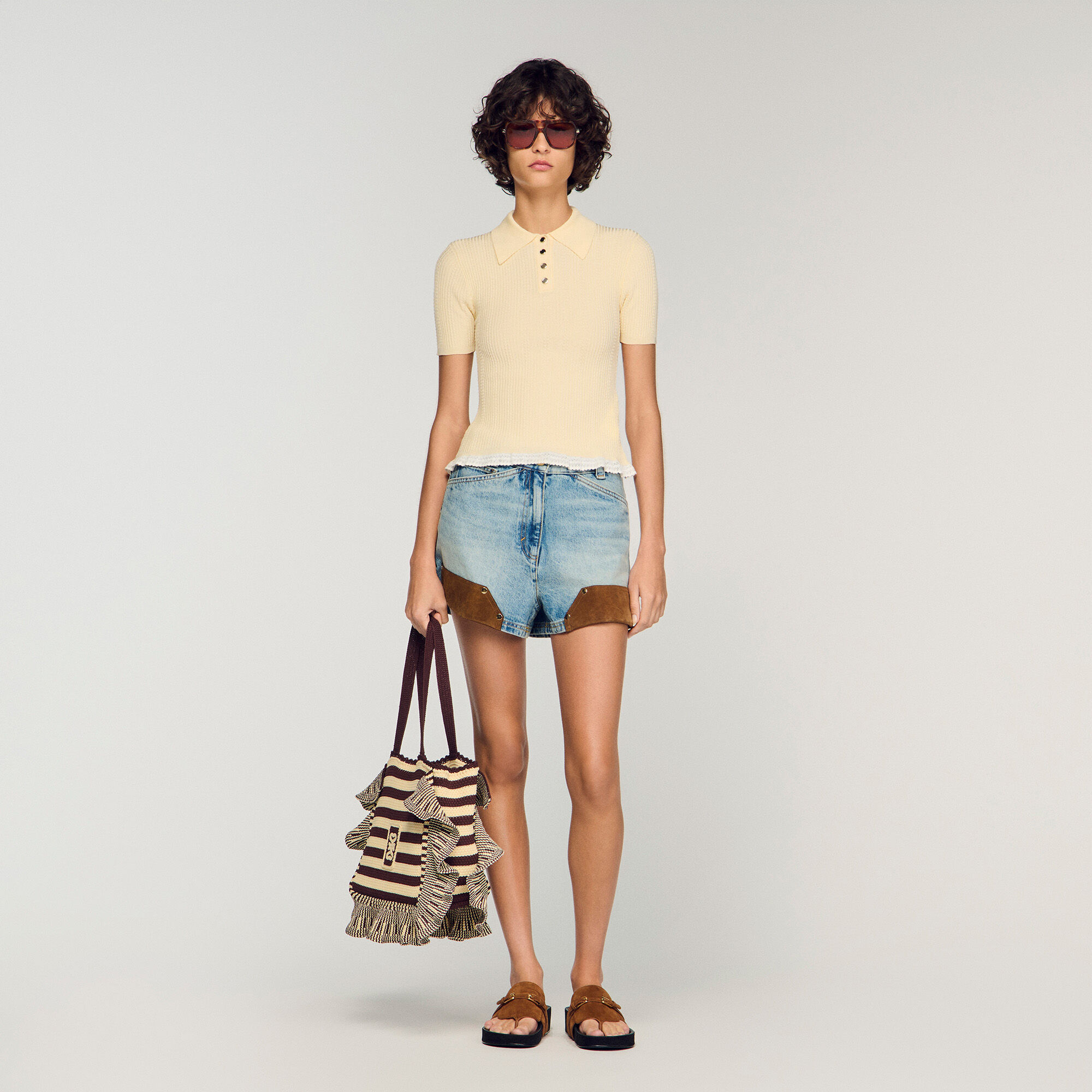 Knit Polo Shirt : Sweaters & Cardigans color Black