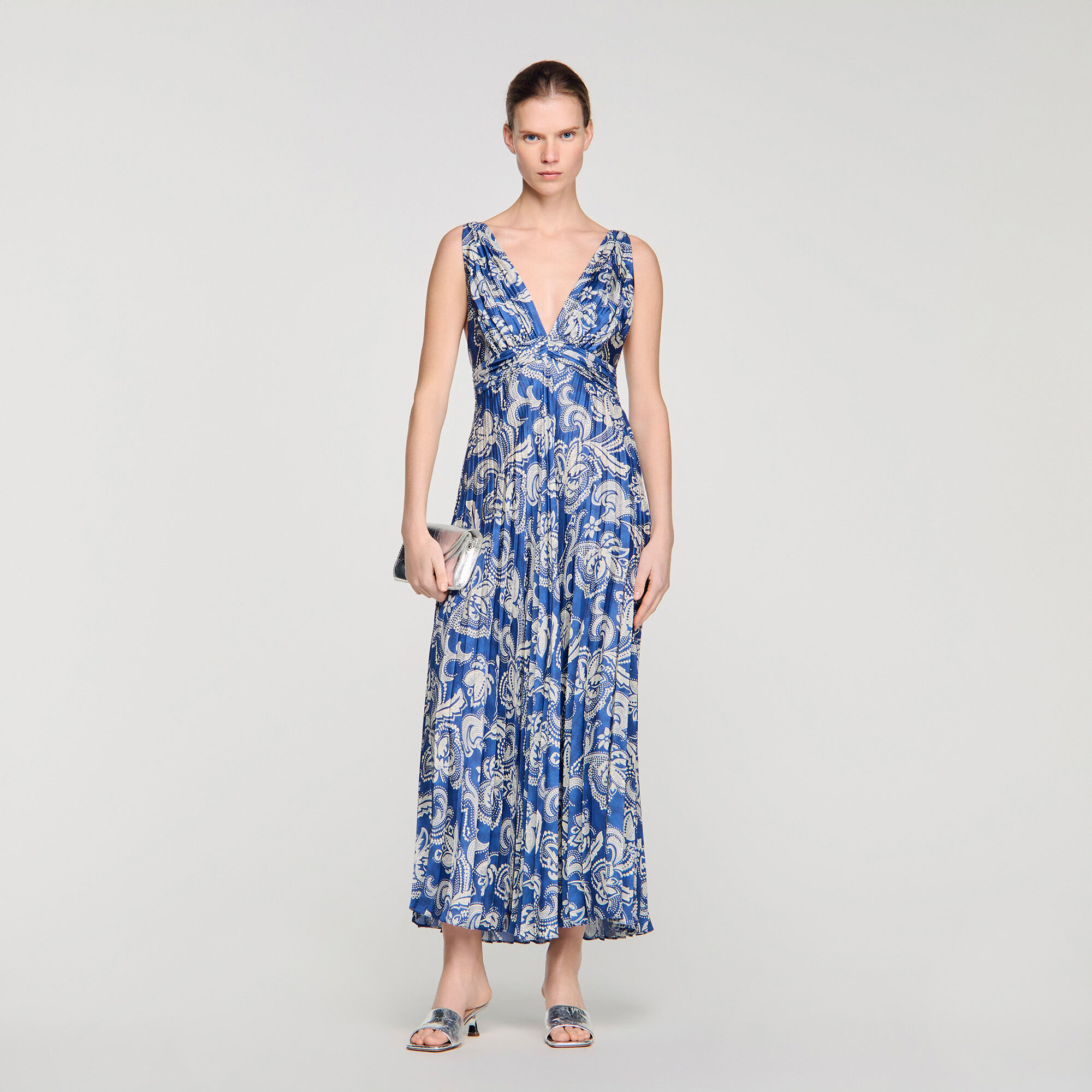 Floral Print Maxi Dress : Dresses color Blue / Ecru