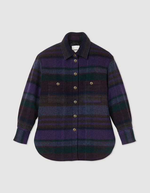 Checked Overshirt-Style Coat : Coats color Purple / Green