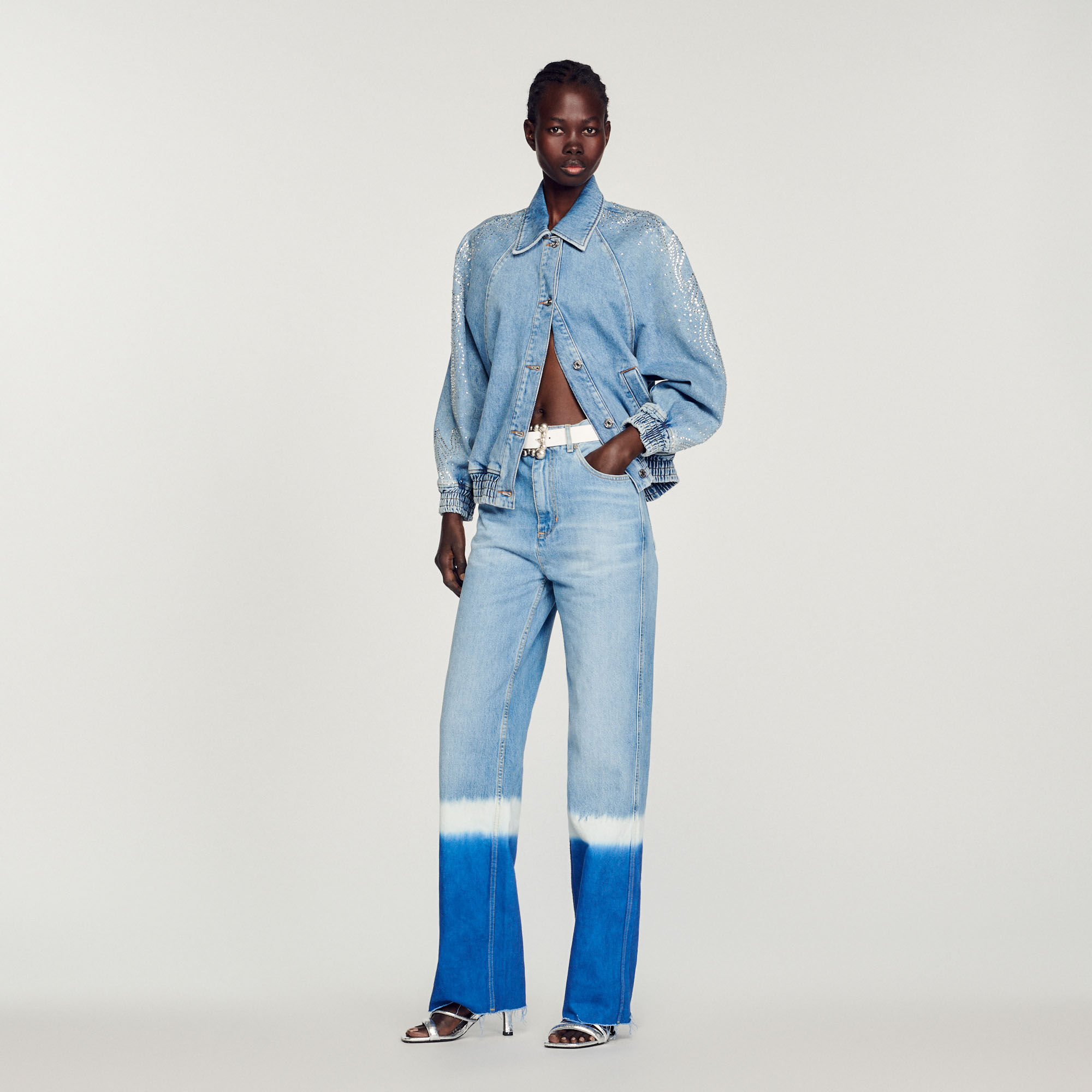 Sandro embellished denim jacket sales
