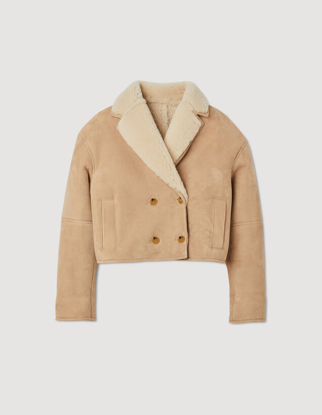 Cropped Shearling Jacket : Coats color Beige