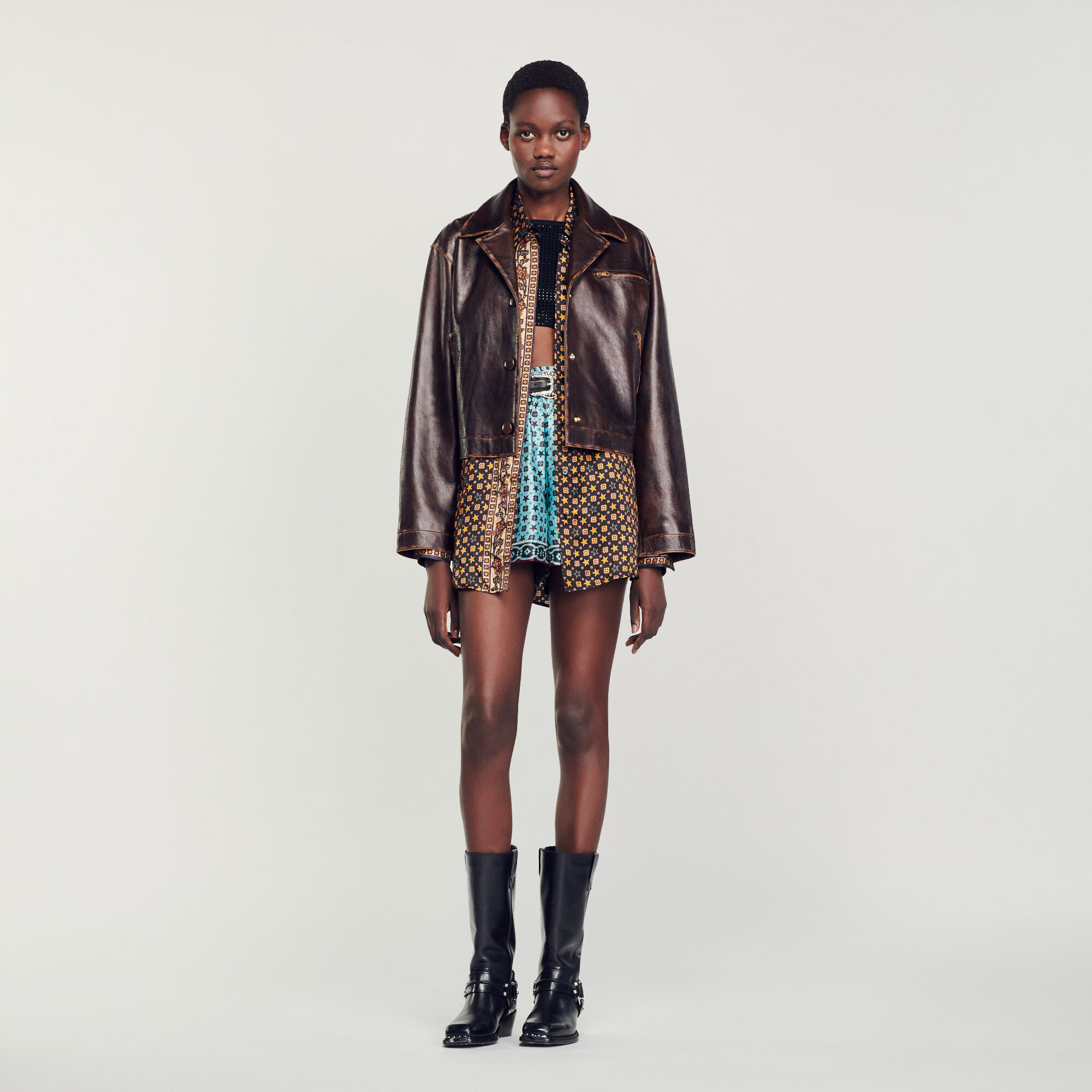 Sandro leather jacket womens outlet