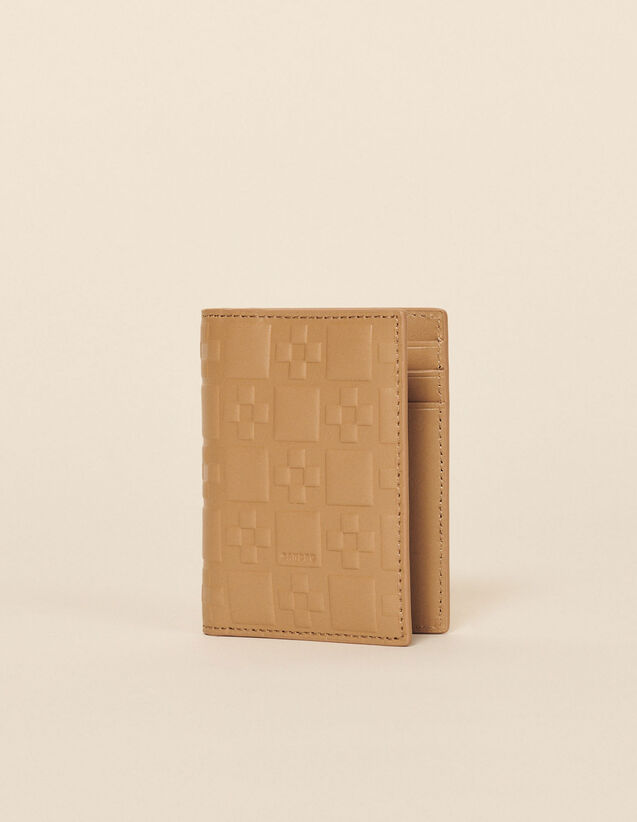 Embossed Leather Vertical Card Holder : Leather Goods color Beige