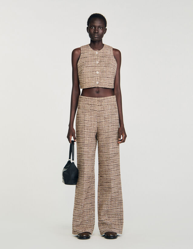 Decorative Tweed Trousers - SFPPA01871 | sandro-paris.com Decorative Tweed Trousers : Pants color Brown