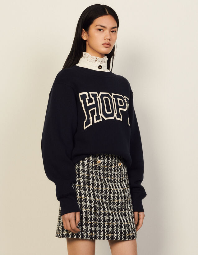 Organic Cotton Sweatshirt With Lettering : Tops color Navy Blue