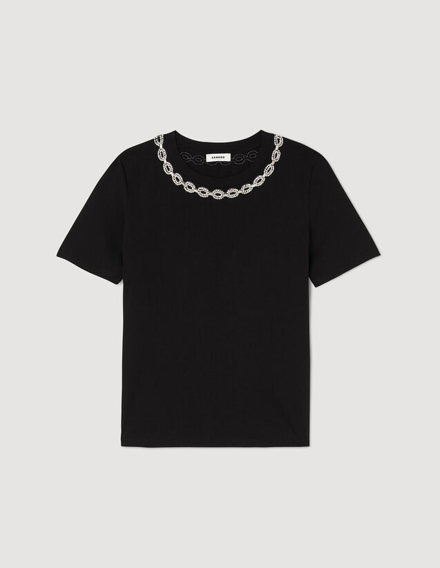 Organic Cotton Jewelled Collar T-Shirt : T-shirts color Black