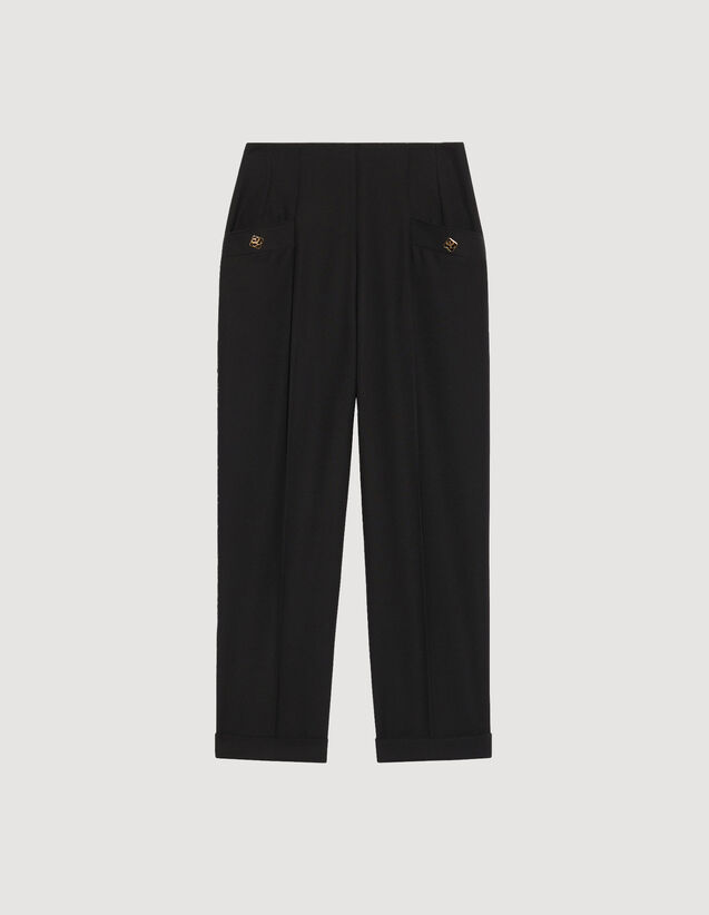 High-Waisted Trousers : Pants color Black