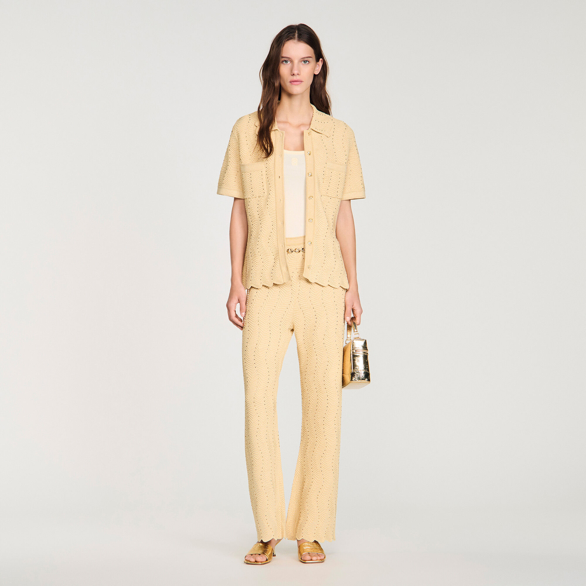 Rhinestone Knit Trousers : Pants color Gold