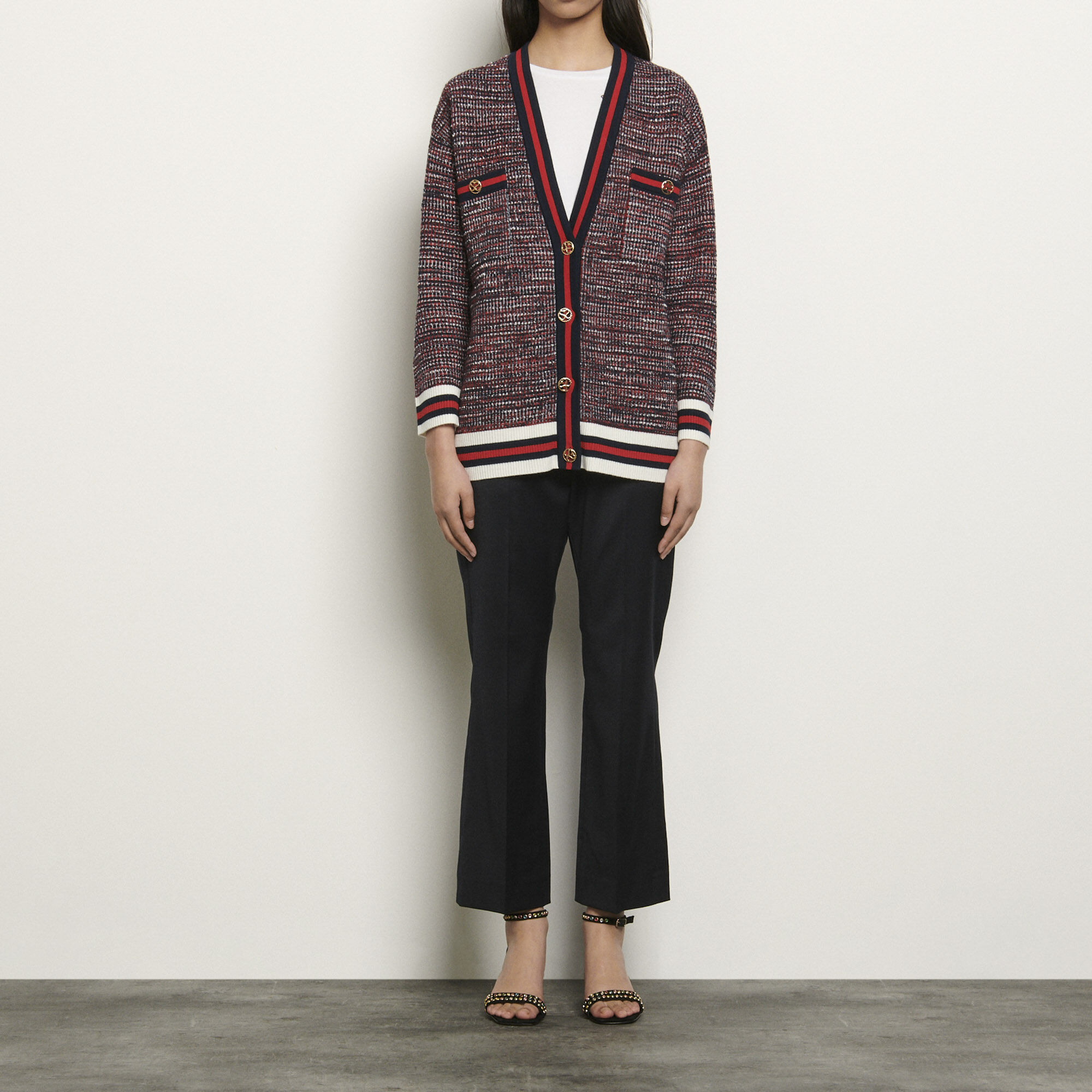 sandro cropped tweed effect cardigan