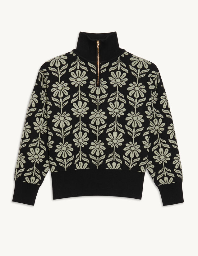 Jacquard Sweater With Trucker Collar : Sweaters & Cardigans color Black