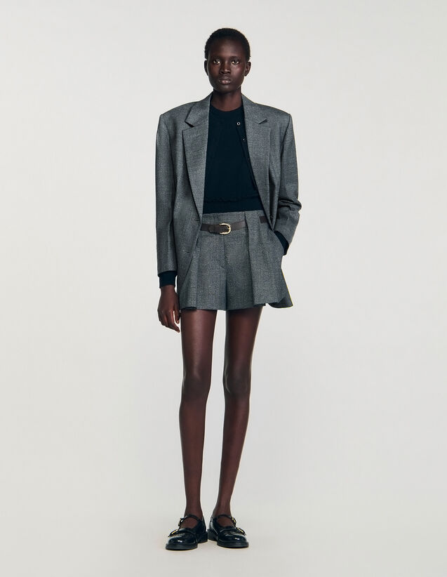 Pleated Shorts With Belt - SFPSH00509 | sandro-paris.com Pleated Shorts With Belt : Skirts & Shorts color Light Grey