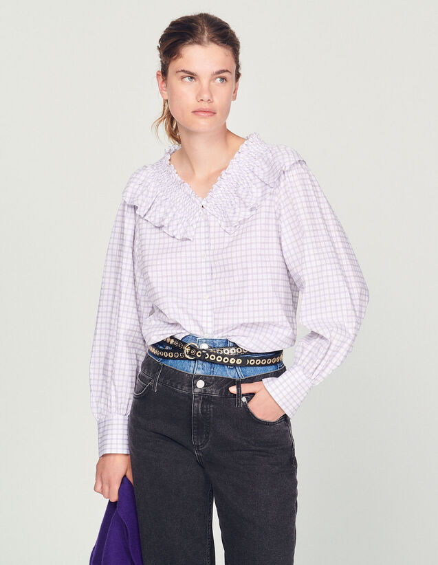 Checked Shirt With Ruffled Collar : Shirts color White / Purple