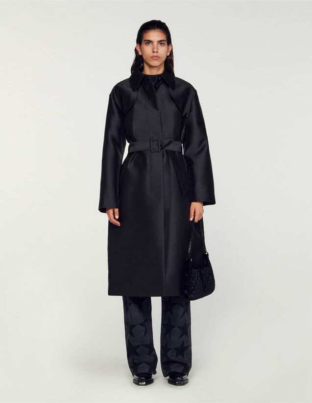 Satin-Effect Trench Coat : Coats color Black