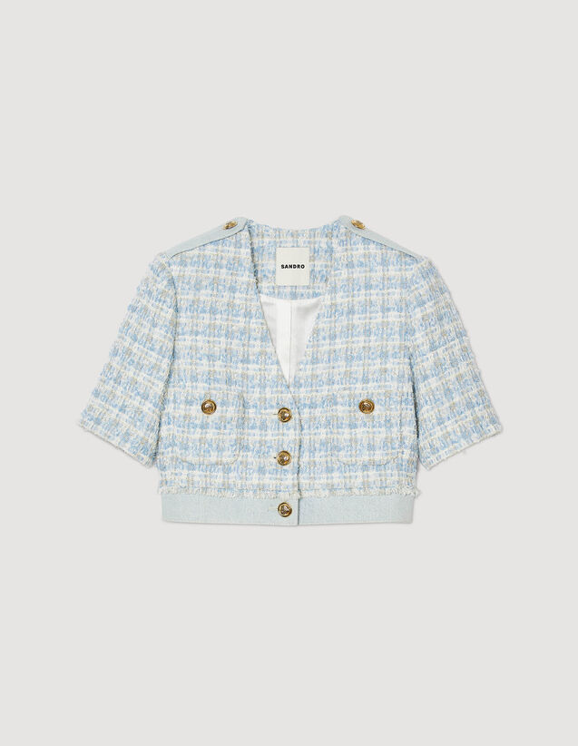 Cropped Tweed Jacket : Coats & Jackets color Blue / Silver