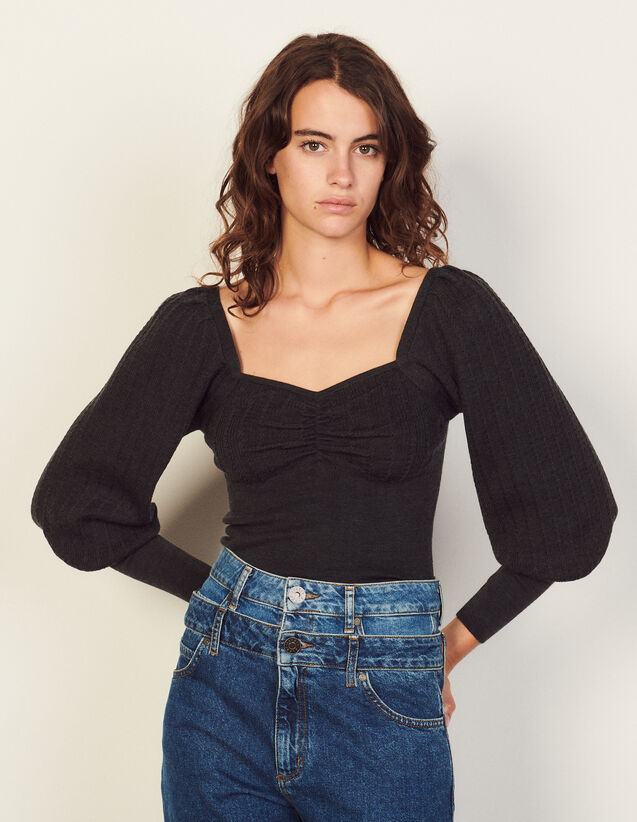 Cropped Sweater With Sweetheart Neckline : Sweaters & Cardigans color Dark Grey