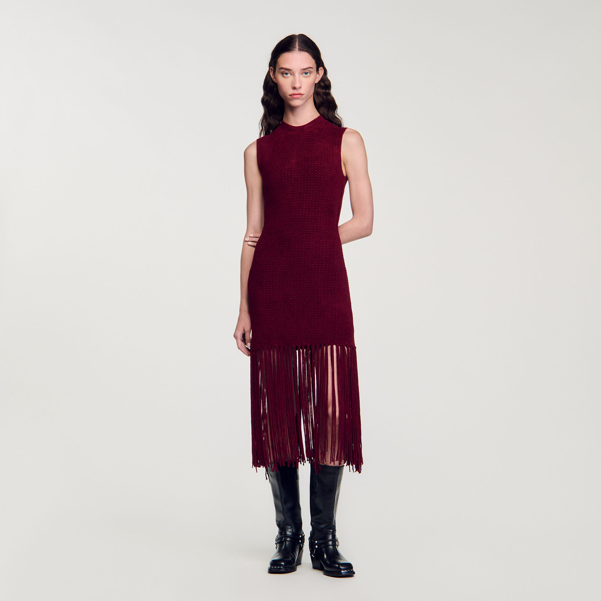 Velvet Knit Dress : Dresses&nbsp; color Bordeaux