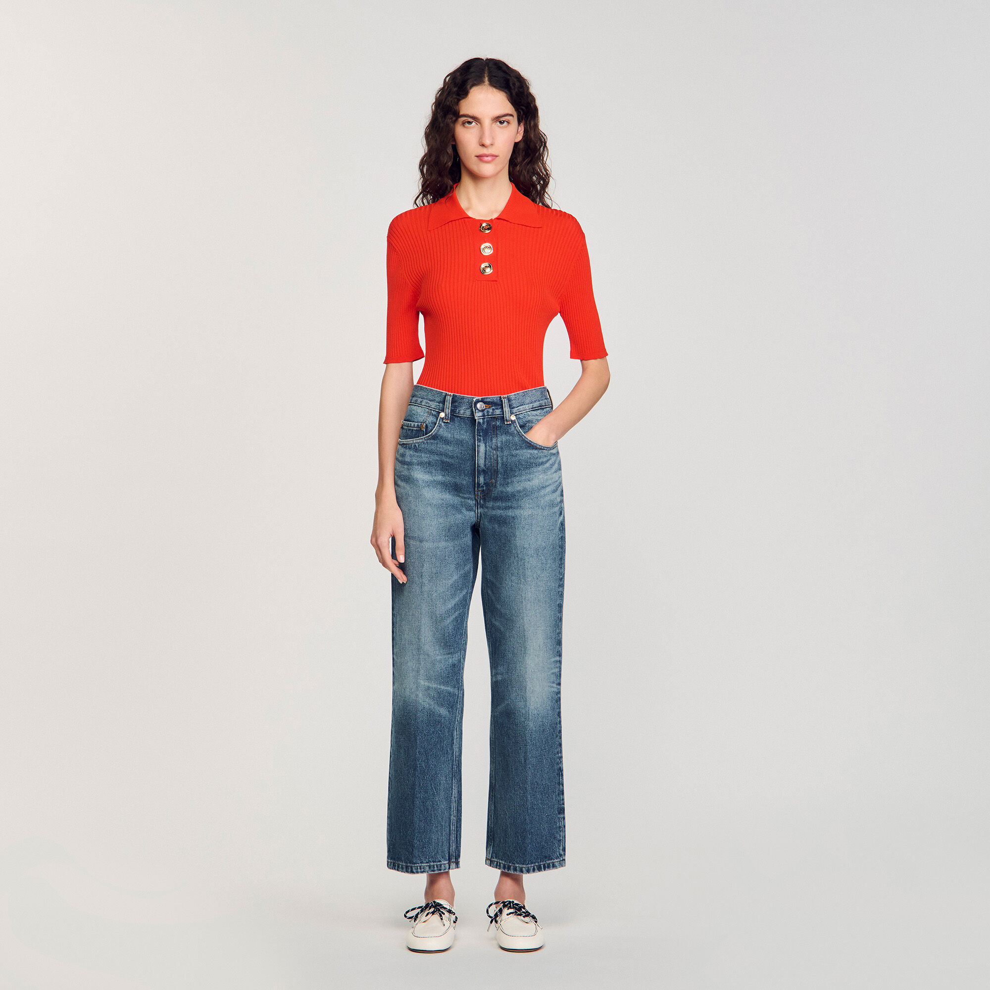 Sandro - 美品 サンドロ SANDRO ショート丈 半袖シャツ レディース 0 美品 サンドロ ショート丈 半袖シャツ レディース SIZE 0 (XS