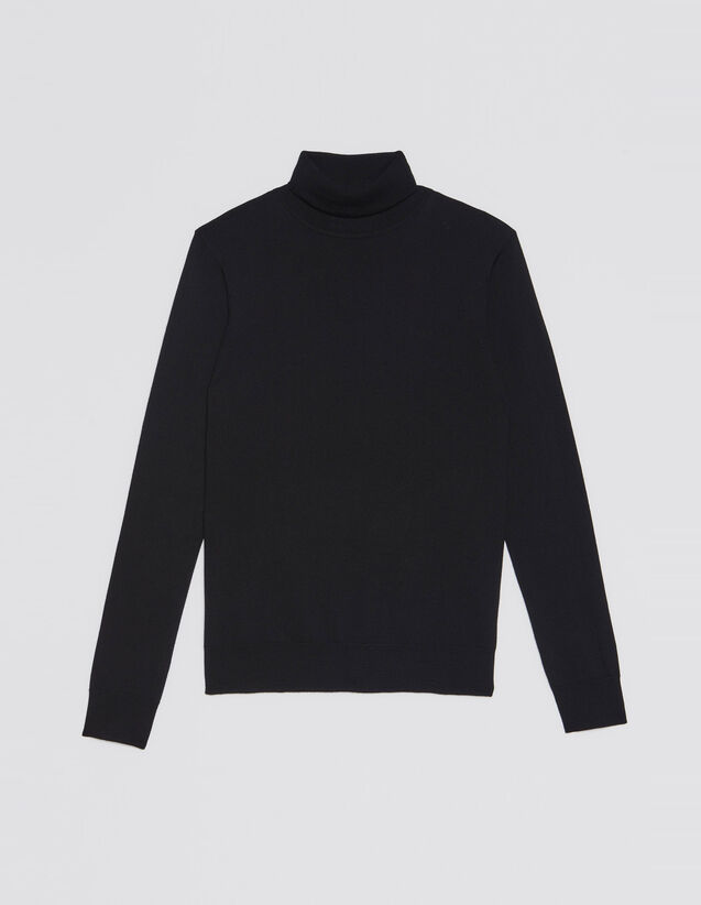 Roll Neck Wool Sweater : Sweaters & Cardigans color Black