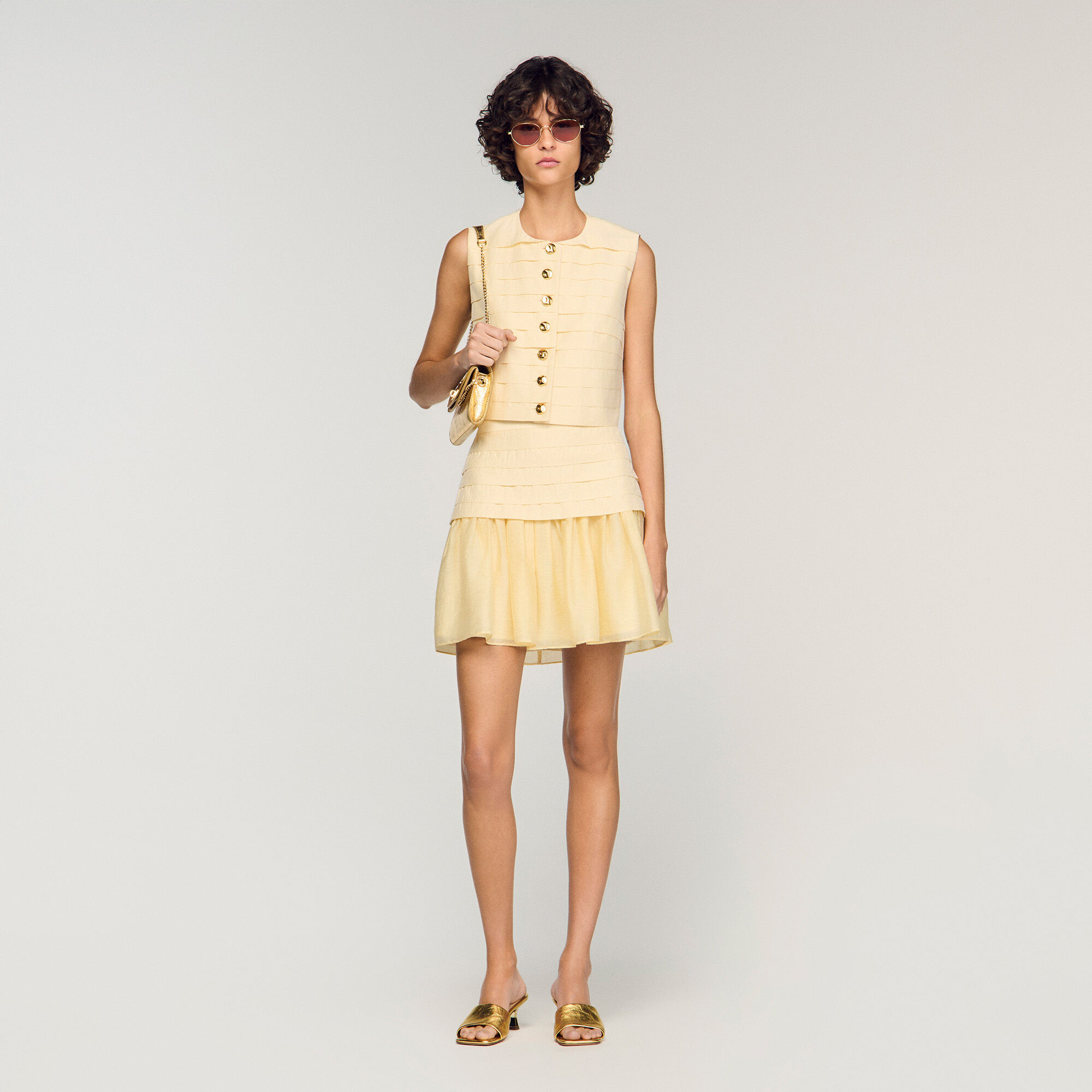 Pleated Crop Top : Tops color Vanilla