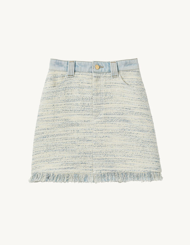 Short Tweed Skirt : Skirts & Shorts color Ecru / Bleu