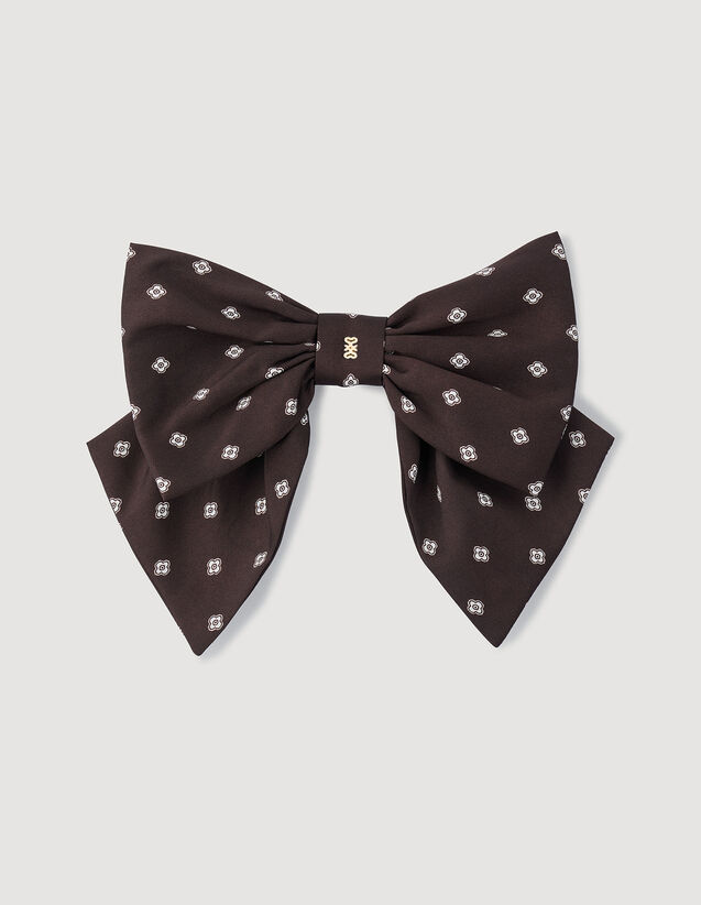 Printed Satin Bow Barrette : Other accessories color Brown / White