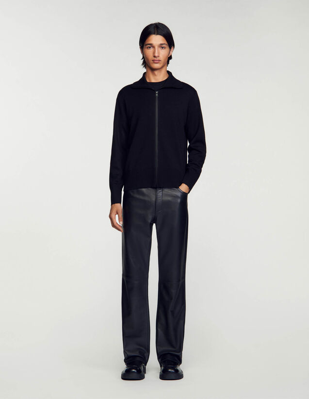 Zip-Up Wool Cardigan : Sweaters & Cardigans color Black