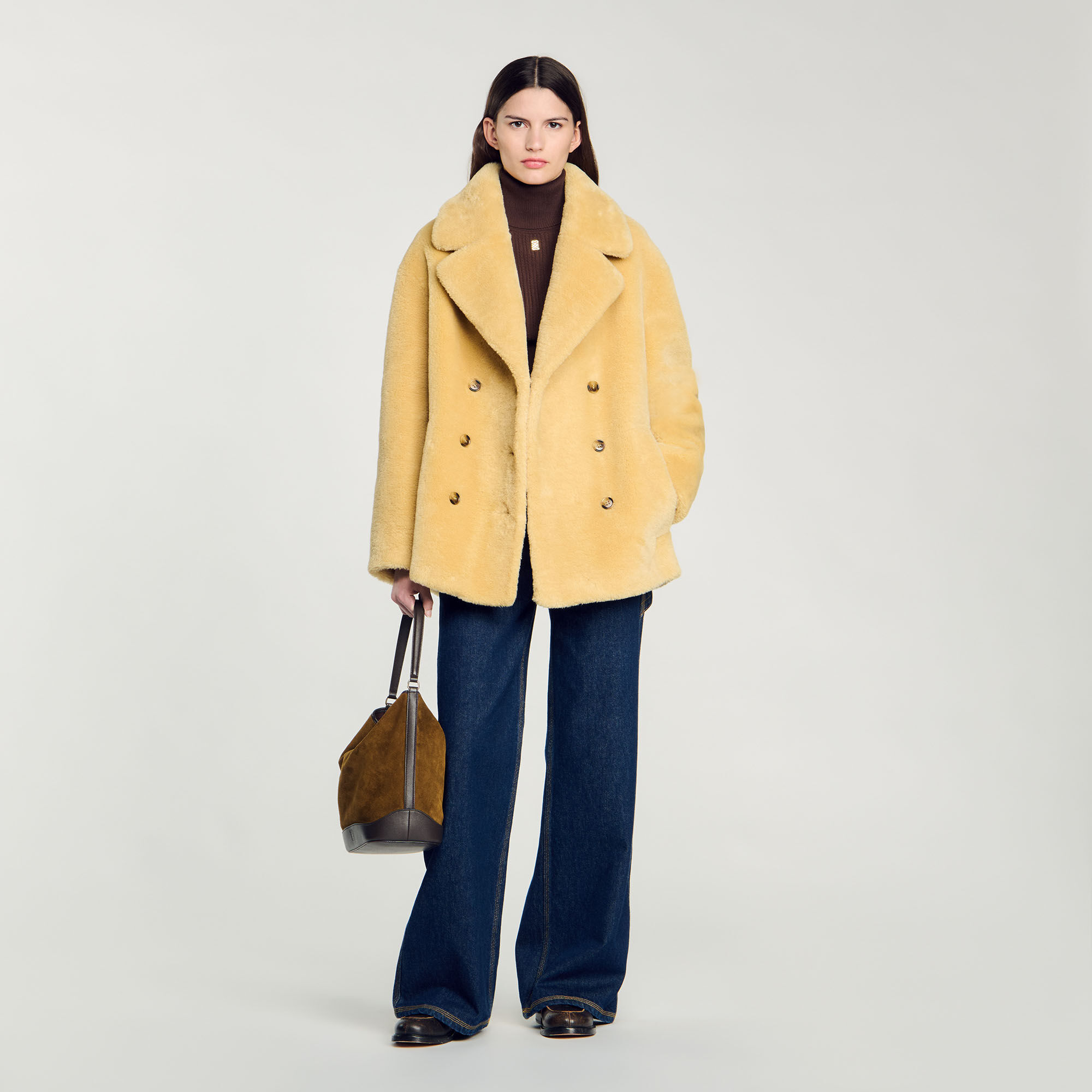 Faux Fur Coat : Coats & Jackets&nbsp; color Camel