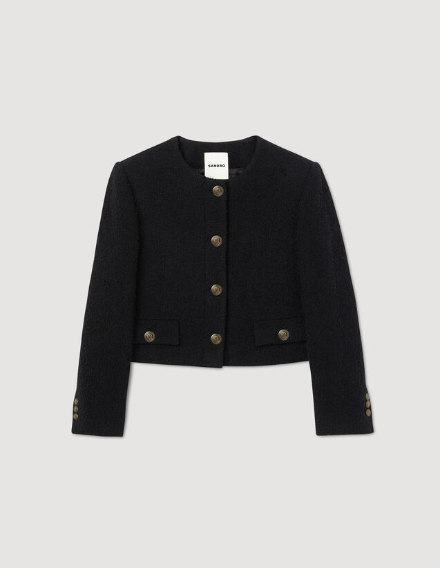 Cropped Bouclé Wool Jacket : Blazers & Jackets color Black