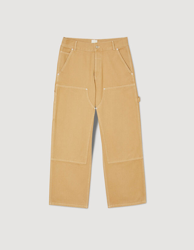 Cotton Canvas Carpenter Trousers : Pants & Shorts color Beige