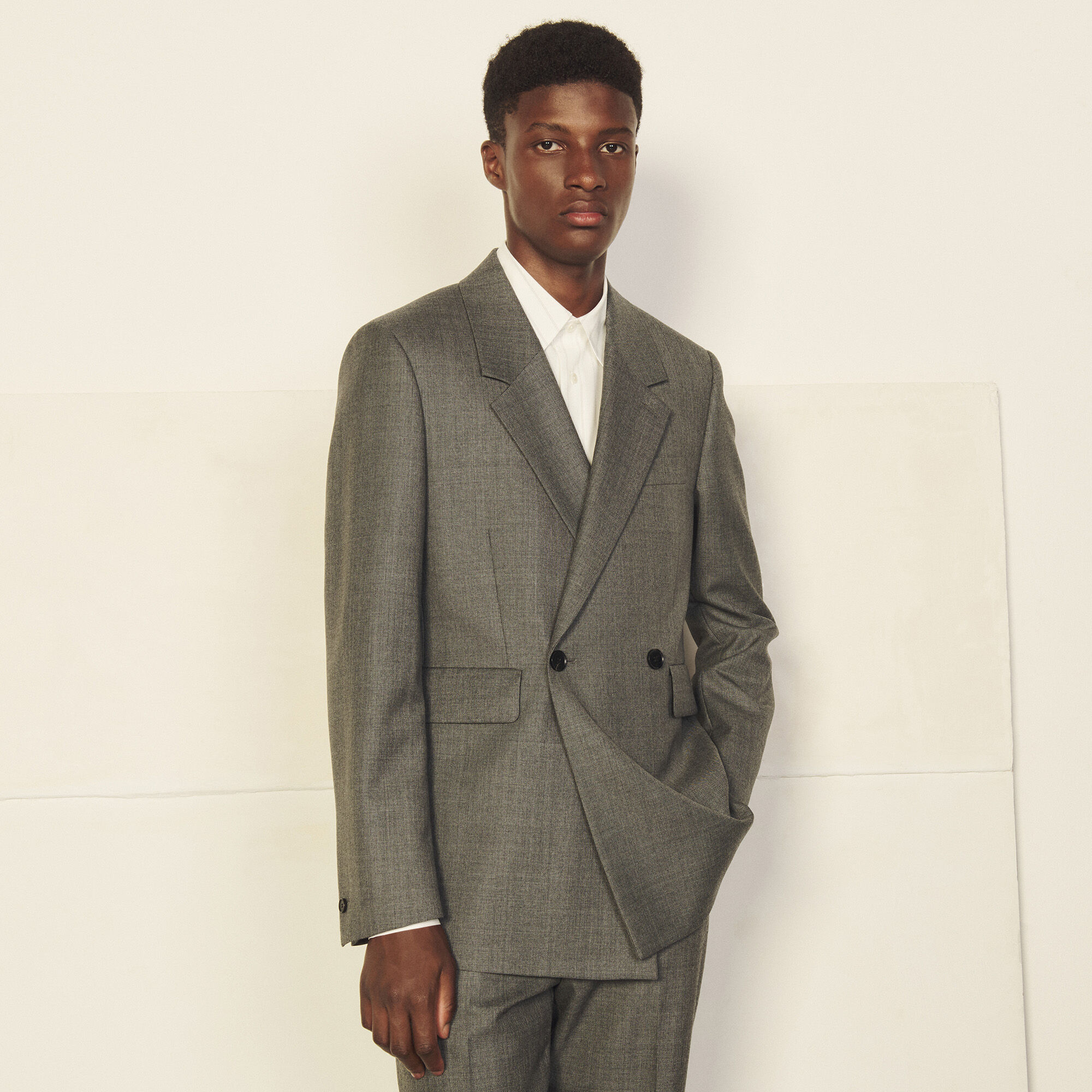 gray double breasted suit