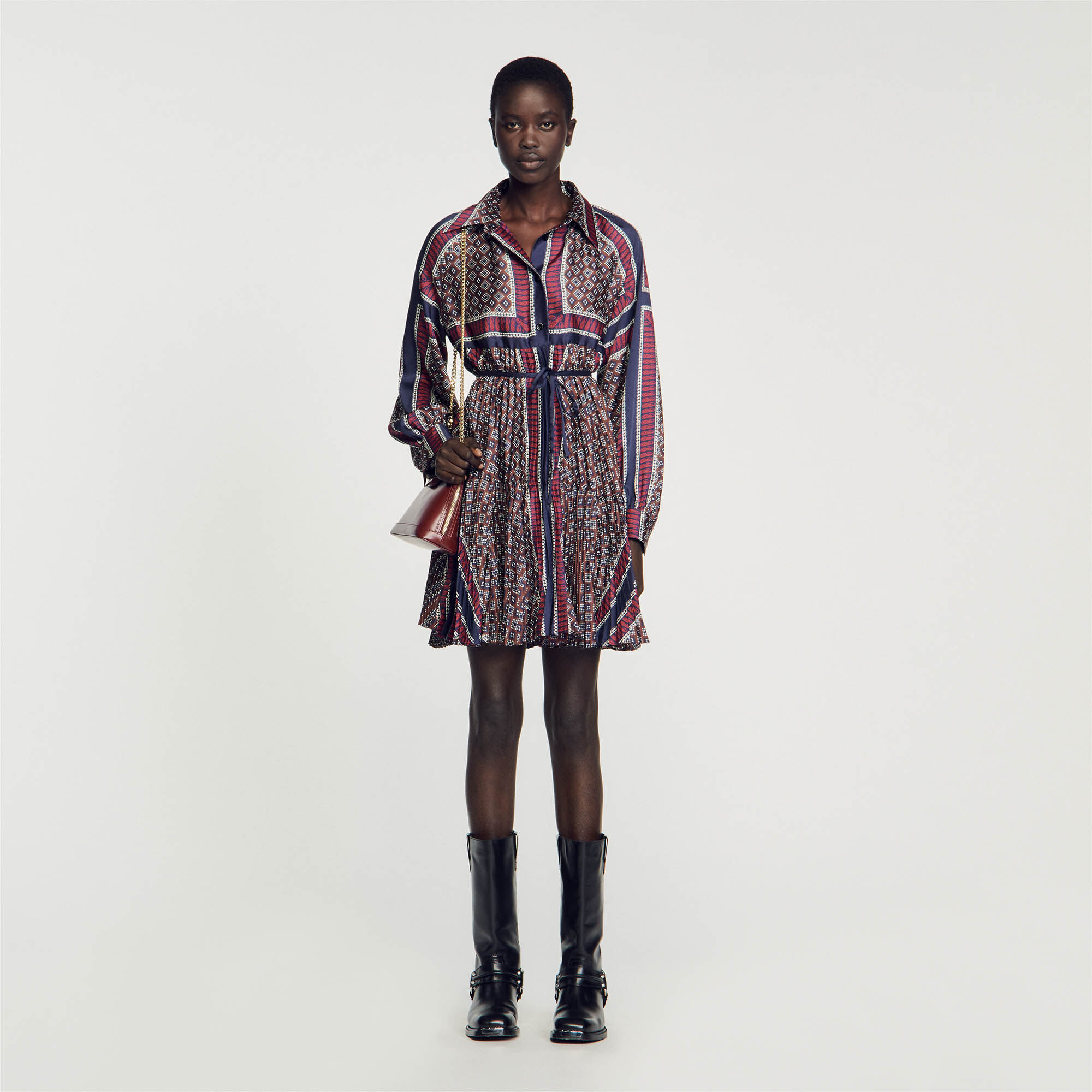 Pleated Shirt Dress : Dresses&nbsp; color Marron / Bleu