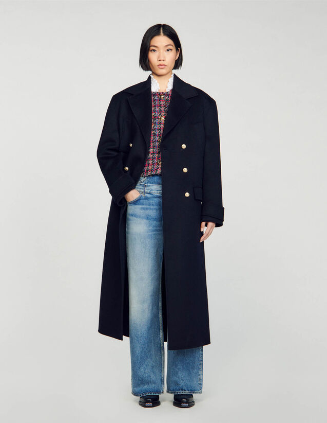 Long Double-Breasted Coat : Coats color Navy Blue