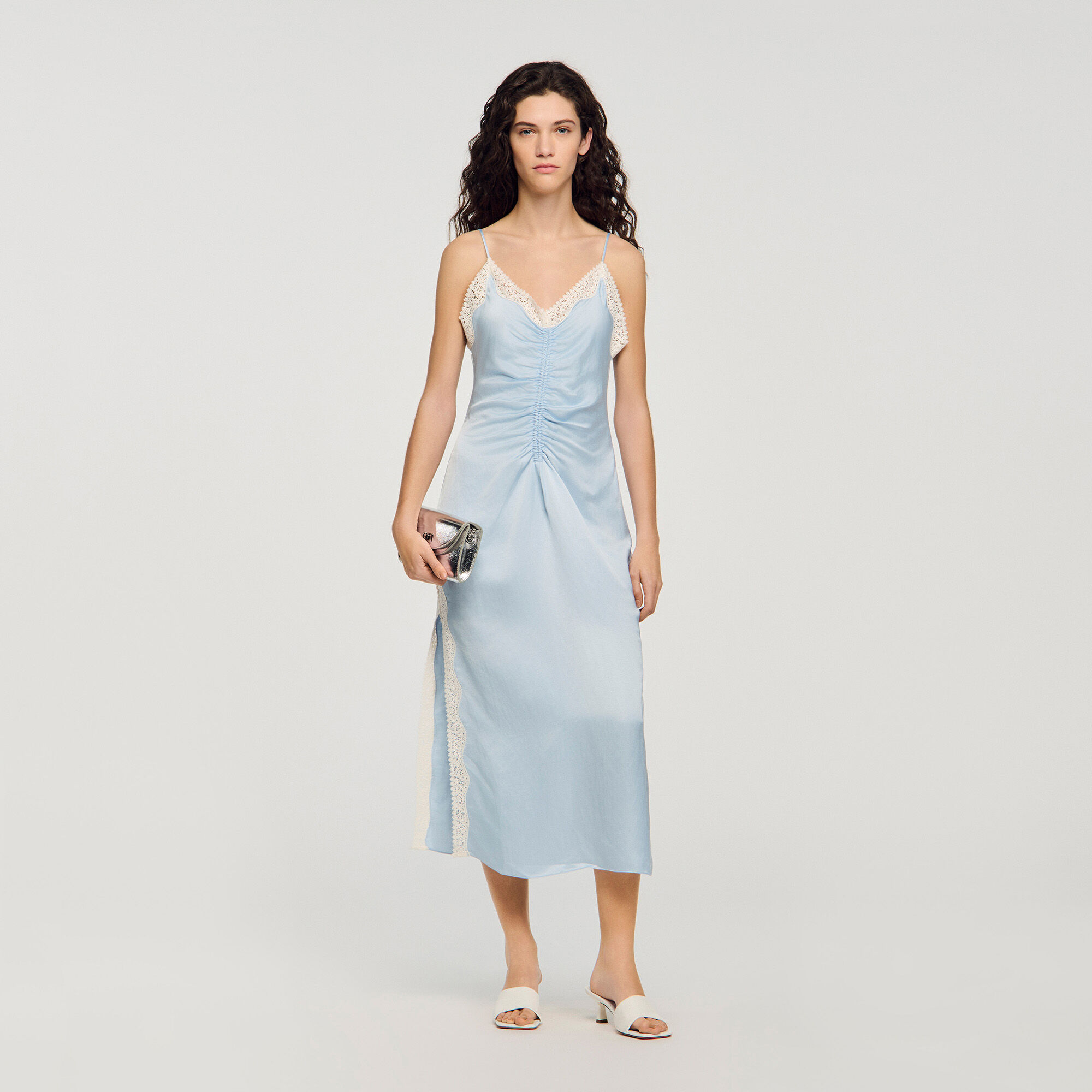Satin-Effect Maxi Dress With Straps : Dresses color Sky Blue