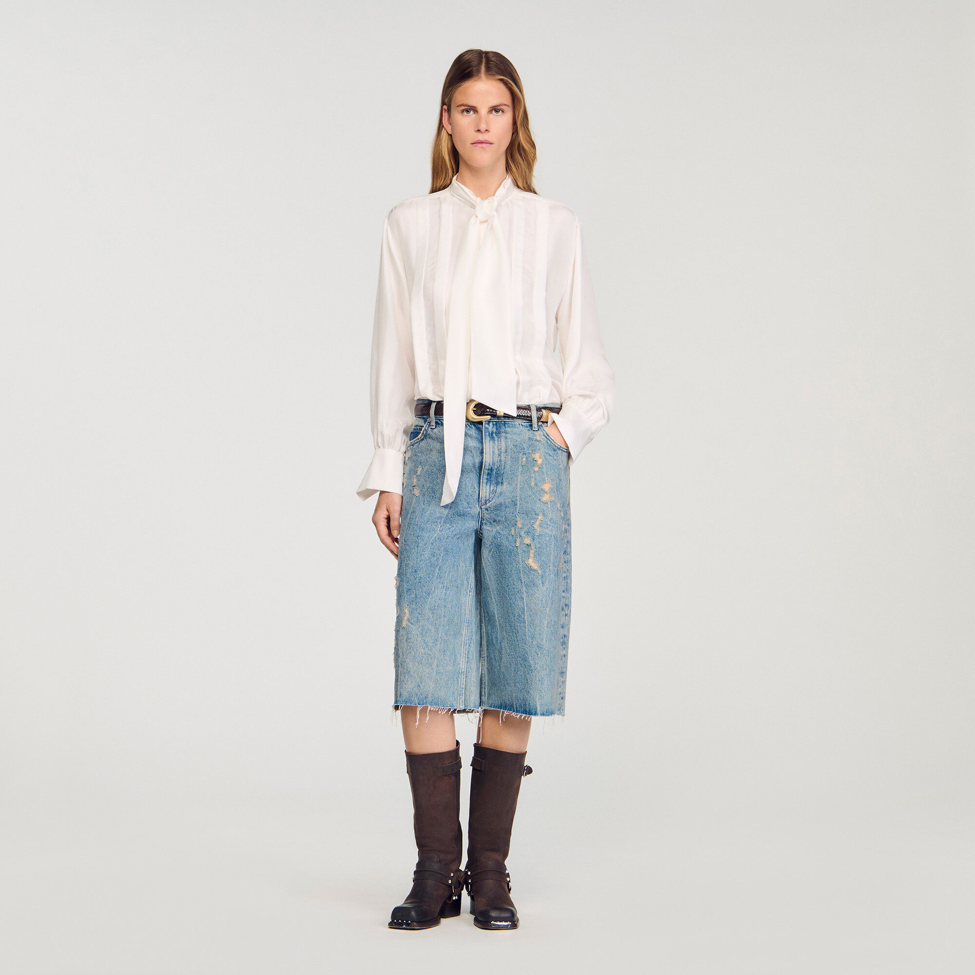 Silk Lavalli&egrave;re Shirt : Shirts color Ecru