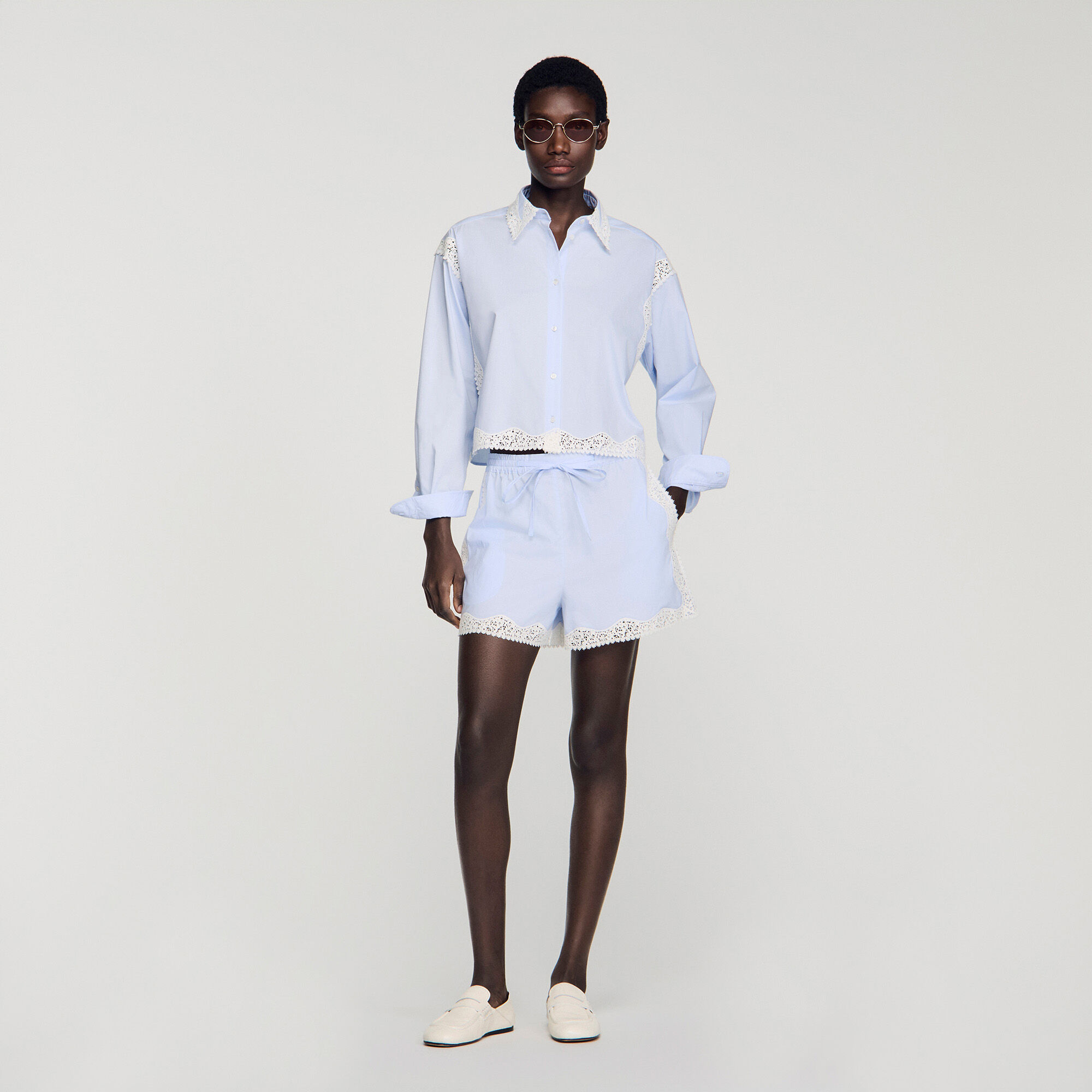 Lace Detail Shirt : Shirts color Sky Blue