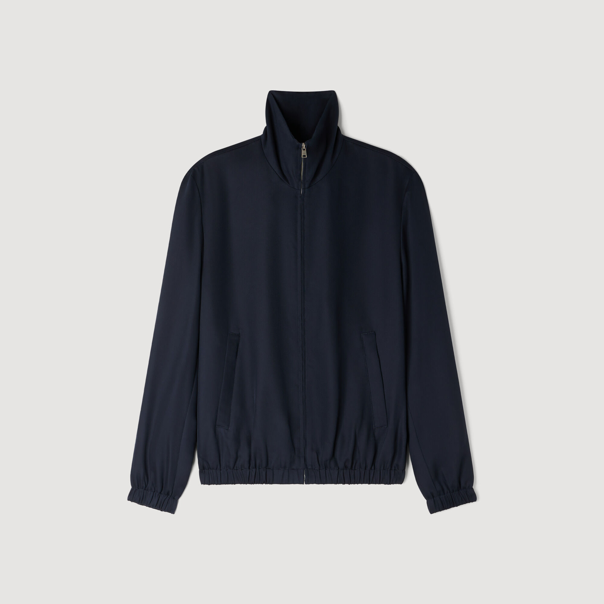 Standing Collar Zip-Up Jacket : Jackets & Coats color Navy Blue