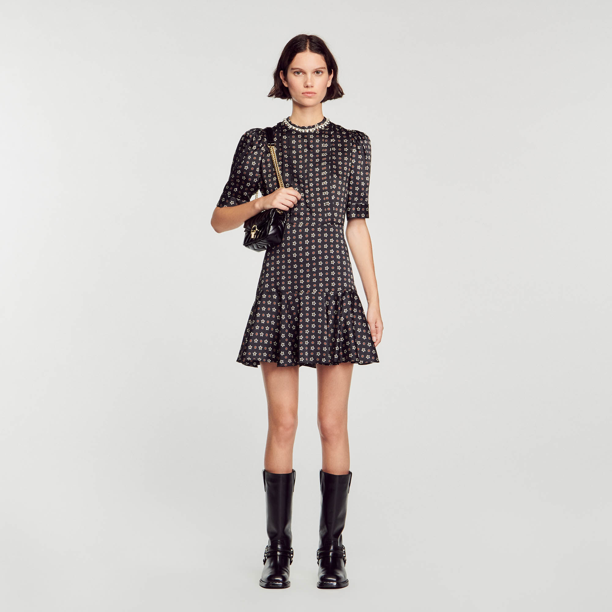Short Star-Print Dress : Dresses&nbsp; color Black / Red