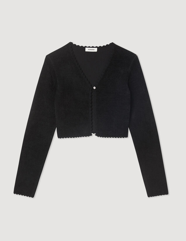 Cropped Velvet-Effect Cardigan : Sweaters & Cardigans color Black