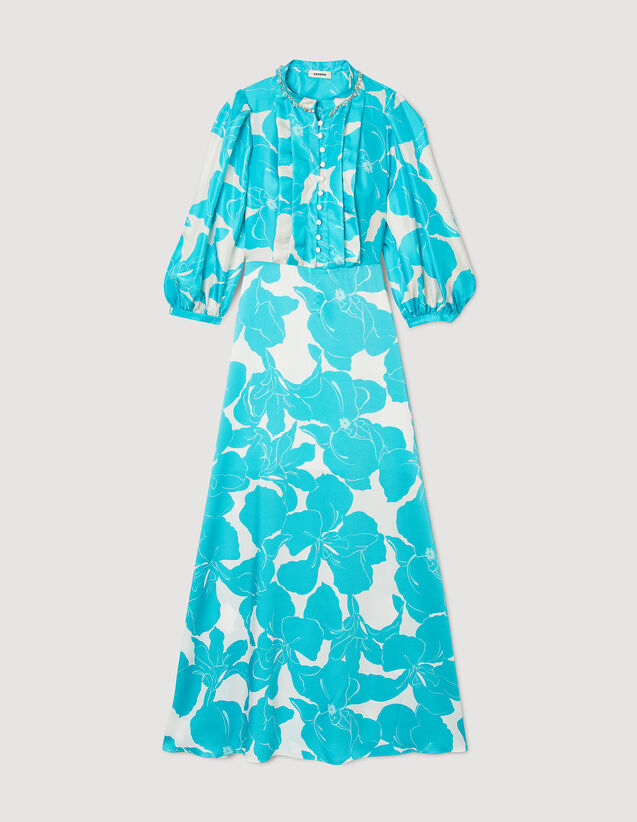 Floaty Floral Print Maxi Dress : Dresses color Turquoise / White