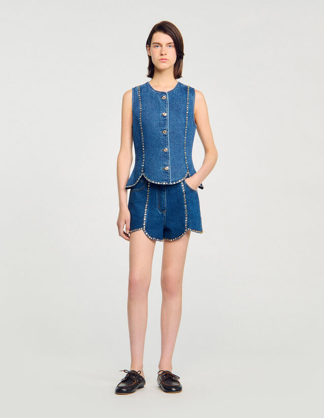 Rhinestone Denim Top - SFPTO00837 | sandro-paris.com Rhinestone Denim Top : Tops color Blue Jean