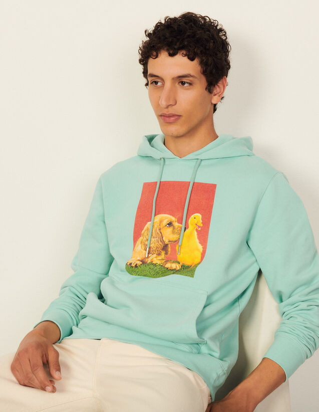 Cotton Hoodie With Artwork : Sweatshirts color Light Green