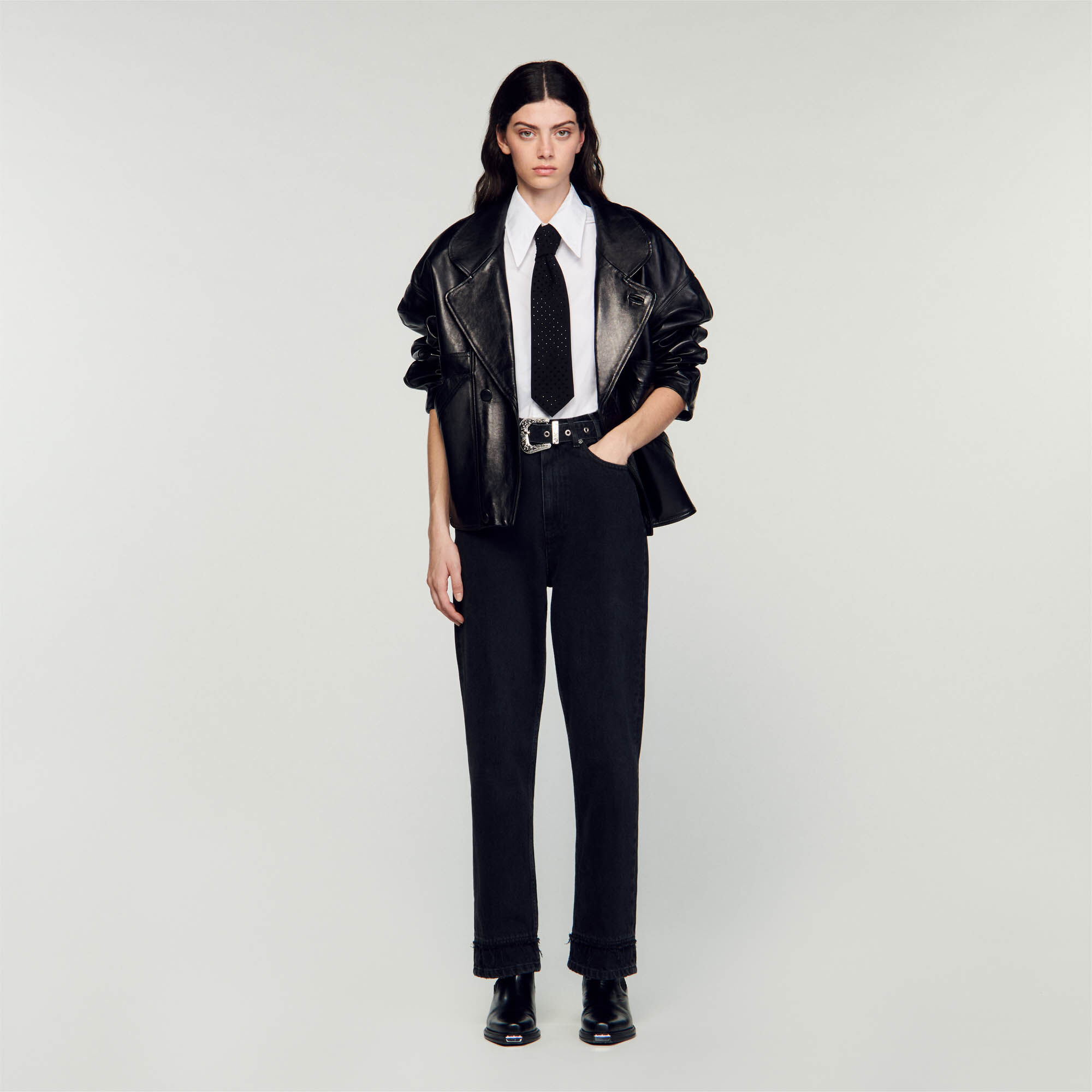 Jeans With Western Belt : Trousers & Jeans&nbsp; color Black