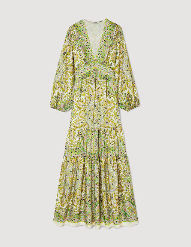 Scarf Print Maxi Dress : Dresses color Ecru / Green